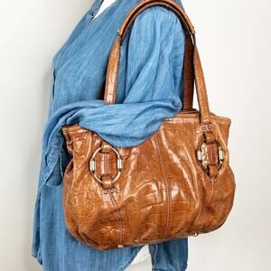 b. makowsky Shoulder Bag Brown Zip 7 Magnetic Closure Gold Accents